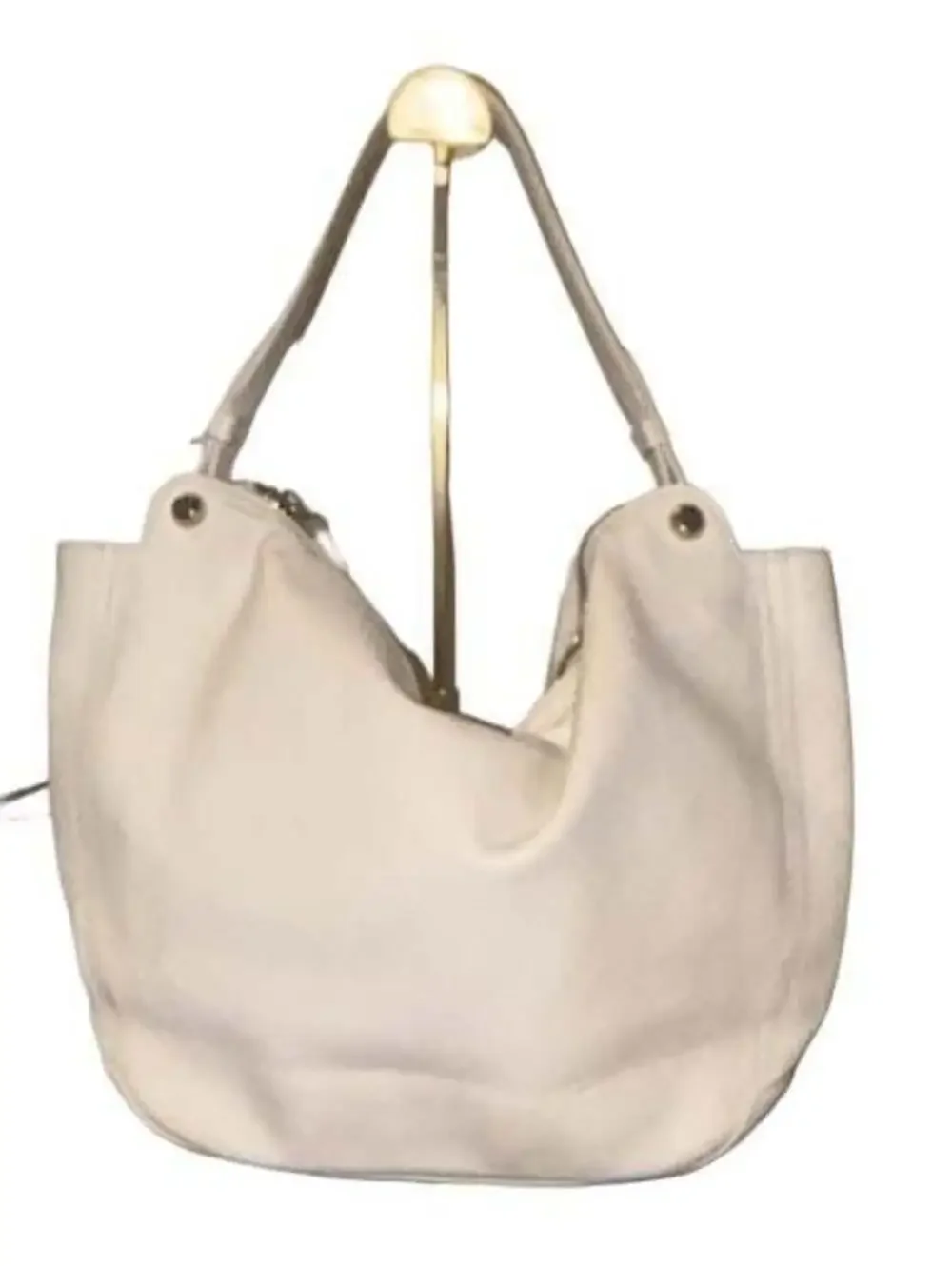Furla White Pebbled Leather Hobo Shoulder Bag with Gold-Tone Hardware